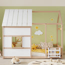 House Floor Bed With 7 Color LED Light, Built In Bookshelf