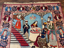 Rare Persian Kashan Pictorial Rug 6x9, King Bahram Hunting Scene, Persian Kings, Hand Knotted Persian Rug for Wall Hanging, Antique, Wool