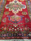 Antique Persian Karajeh Runner Rug 4.4 x 11 ft, Red Colorful Geometric Medallion Runner