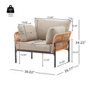 Beige and Light Wood-Tone Rope Iron Lounge Chair with Cushions for Natural and Modern Spaces