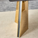 Table and chair set.63'x31.5x30'Black Texture With Lines Patterned Sintered Stone Table with Golden Stainless Steel Butterfly Legs.Paried With 4 Black High-quality PU Chairs With Golden Metal Legs.