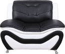 3 Piece Aldo Modern Faux Leather Sofa Set Black And White With Sofa Loveseat And Chair