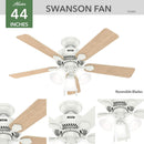 44 Inch Indoor Ceiling Fan With LED Lights Quiet Motor