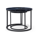 Set 2 Coffee Table Nesting Black top  Black Frame Circular Round and Marble Pattern Wooden Tables, Living Room Bedroom Apartment Modern Industrial Simple Nightstand