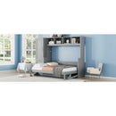 Full Size Murphy Bed Wall Bed with Closet and Drawers,Gray