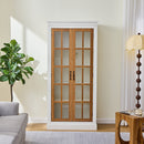Rustic Style Display Cabinet with Glass Doors for Collectibles - White & Brown, 71.2'' Tall