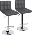 Grey Adjustable Swivel Bar Stools Set of 2 With PU Leather