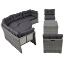 Elegant Patio Furniture Set Outdoor Daybed Rattan Sectional with Cushions and Center Table, Grey, Iron + Rattan