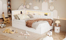 Upholstered Twin Size Platform Bed with USB Ports and LED Belt, With Trundle, White
