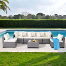 All-Weather 7-Piece Gray PE Wicker Patio Conversation Set with Beige Cushions and coffee table