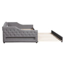 Upholstered Full XL Size Daybed with LED Belt and Trundle, Gray, Linen, 84'' x 41.5'' x 27''
