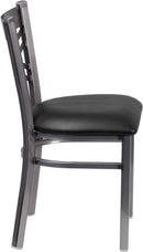 Two Pack Hercules Series Clear Coated X Back Metal Restaurant Chair Black Vinyl Seat