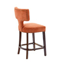 Mid Century Modern Counter Height Bar Stools Set of 2, Farmhouse Linen Fabric Upholstered Accent Chair Curved Backrest with Copper Nails around,Kitchen Chairs with Hardwood Frame, Orange