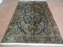 Antique Persian Sarouk Rug 4x6, Hand Knotted 1920s Oriental Carpet 4 x 6 ft, Navy Blue and Red Wool Rug, Handmade Floral Allover Persian Area Rug