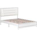 Queen Size PU Upholstered Bed, Headboard with LED Light Strips and Sparkling Shiny Decoration, No Box Spring Required, White