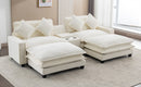 Chenille Upholstered Sectional Sofa with Removable Ottoman, USB Ports, Cup Holders, and Storage, Beige, 111'