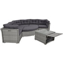 Elegant Patio Furniture Set Outdoor Daybed Rattan Sectional with Cushions and Center Table, Grey, Iron + Rattan