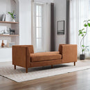 77.95'' Wide Modern Double-Sided Upholstered Chaise Lounge Indoor,Chenille Fabric Sleeper Sofa Couch With 4 Throw Pillows, Daybed with Rubberwood Legs For Living Room, Bedroom, Apartment,Caramel
