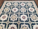Vintage Chinese Needlepoint Rug 6x9, Panel Design Area Rug Wool Hand-Woven Black & Ivory Carpet Flat Weave Bedroom Rug 6 x 9 Living Room Rug