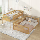 Twin XL over Queen Bunk Bed with Ladder and Guardrails, Natural