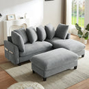 Modern L-Shaped Sectional Sofa with Storage, Movable Ottoman, and Throw Pillows, Grey Chenille, 83'