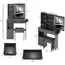 29.2' Small Size Left Drawer Desktop Vanity Table + Cushioned Stool, 2 AC+2 USB Power Station, Hair dryer bracket, Extra Large Touch Control Sliding LED Mirror, Tri-color Switching, Brightness Adjust