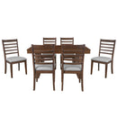 7-Piece Farmhouse Extendable Dining Table Set, 78 in Rustic Wood Table with 18 in Removable Leaf and 6 Upholstered Chairs for Dining Room