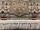 Super Fine Persian Isfahan Rug 3x5 ft, Kork Wool on Silk Foundation, Repeated Floral Motif, Taupe Tan Hand Knotted Oriental Carpet 3 x 5 ft, Signed