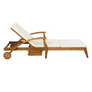 OUTDOOR RECLINER SIDE TABLE SET - COMES WITH 2 INCH CUSHION AND ADJUSTABLE BACKREST CHAISE LOUNGE WITH WHEEL & FOLDABLE AND ADJUSTABLE ACACIA WOOD SIDE TABLE FOR POOLSIDE PORCH