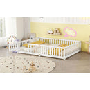 Queen Size Bed Floor Bed with Safety Guardrails and Door for Kids, White