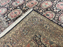 Sino Persian Rug 9x12, Navy Blue and Pink Hand Knotted Wool and Silk Highlights Vintage Oriental Carpet, Handmade Floral Area Rug 9 x 12 ft