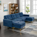Elegant Convertible L-Shape Sectional Sofa Couch with Movable Ottoman, Velvet Upholstery, Blue