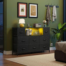 Black Fabric Dresser With Charging Station And LED Lights