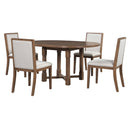 TREXM 5-Piece Extendable Dining Table Set for 4, Round Dining Table for 4 with Upholstered Chairs, Farmhouse Kitchen Table Set with Removable Leaf for Dining Room and Kitchen (Brown)