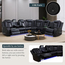 Power Recliner Sectional Sofa Set In Black With Led Lights