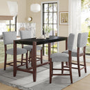 5-Piece Counter Height Dining Set, Faux Marble Bar Table with 4 Upholstered Chairs, Mid-Century Style for Kitchen or Small Spaces