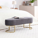 Bench Bedroom Bench, Velvet Oval Upholstered End of Bed Bench with Golden Metal Legs, 48" Modern Storage Ottoman Bench for BedroomLiving Room, Entryway Window, Grey