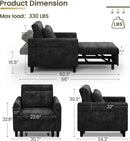 Black Upholstered Sleeper Chair Pull Out Bed For Small Rooms