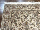 Pak Persian Rug 4x6, Floral Medallion, Beige, Wool and Silk Highlights, Vintage Handmade Rug