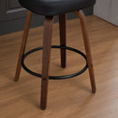 Swivel Bar Stools Set of 2, 26' Upholstered Faux Leather Counter Height Barstools with Walnut Back & Bentwood Legs, Mid Century Modern Bar Chairs Island Stools for Kitchen Counter, Black PU, SW1864BK