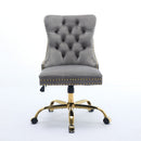 A&A Furniture Office Chair,Modern Velvet Upholstered Tufted Button Home Office Chair with Golden Metal Base,Adjustable Desk Chair Swivel Office Chair (Gray)