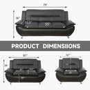 Faux Leather 3 Piece Modern Living Room Sofa Set Black
