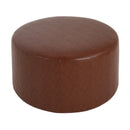 Upholstered Round Ottoman,PU Leather,Brown