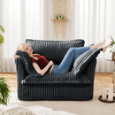 Slip-covered Armchair with 1 Big Back Cushion and 2 Big Toss Pillows, Single Deep Seat Comfy Single Couch Sofa Multiple Large Soft Pillows, Grey  Corduroy Fabric