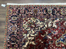 Antique Persian Heriz Rug 8x11, Geometric Tribal Wool Carpet, Brick Red