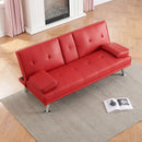 67-inch Red Leather Multifunctional Double Folding Sofa Bed with Coffee Table for Office Use