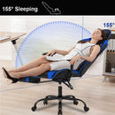Blue Gaming Chair With Footrest And Lumbar Support For Desk