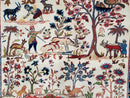 Antique Persian Isfahan Rug 5x7, Animal and Human Pictorials, Hand Knotted Fine Oriental Wool Carpet, Cream and Red, High KPSI, Vintage Rug 5 x 7 ft