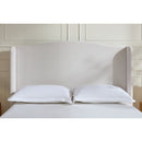 Hannah Upholstered Wingback Bed Size Queen / Tall 54' Headboard Upholstered Queen Bed / Premium Textured Canvas Chenille Look Ivory / Minimalist Designs / No Box Spring Needed / Easy Assembly / Queen