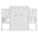 Queen Size Murphy Bed with Desk, Vanity and Cabinets, White